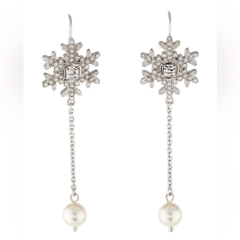 Miu Miu Sterling Silver Pearl & Crystal Snowflake Drop Earrings